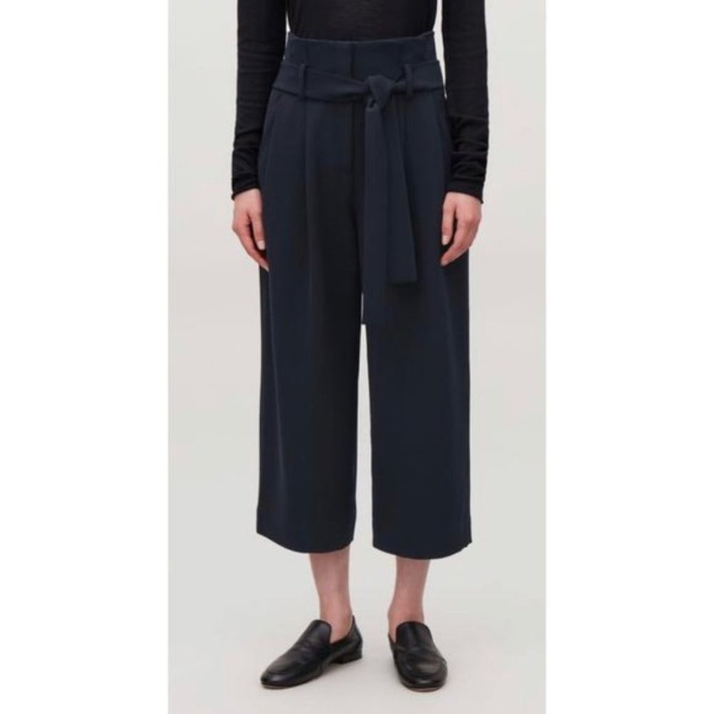 COS High Waist Paperbag Wide Leg Navy Pants Size 2 - Picture 1 of 6